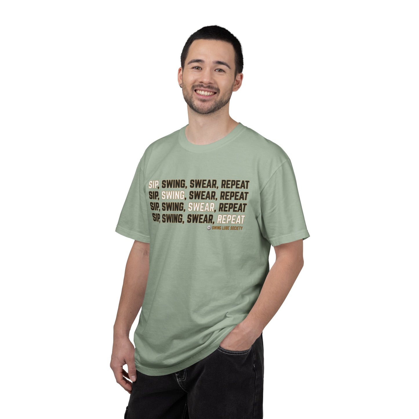 "Sip, Swing, Swear, Repeat" T-Shirt - Swing Lube Society Signature Apparel