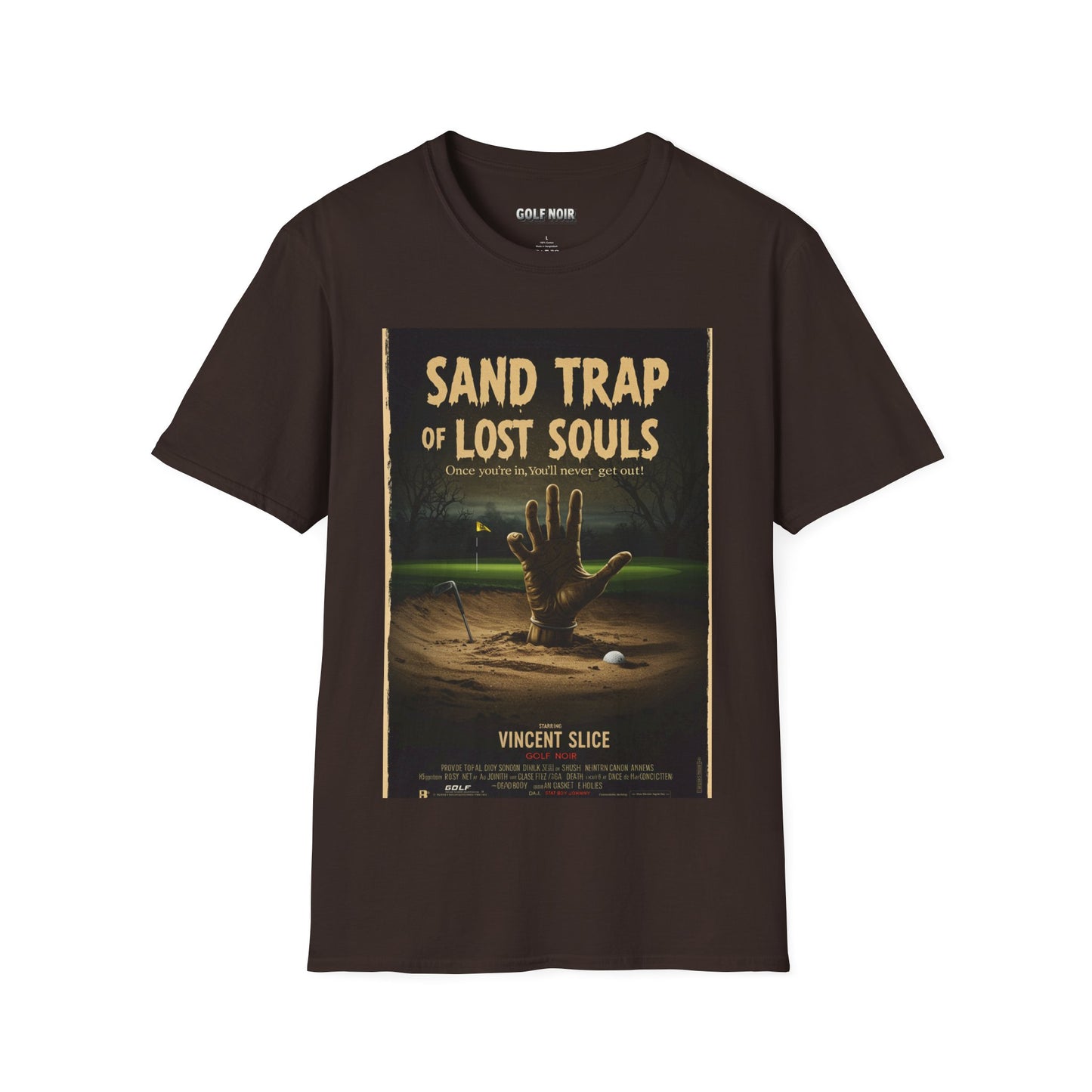 SAND TRAP OF LOST SOULS T-Shirt - Starring VINCENT SLICE - Golf Noir Signature Apparel