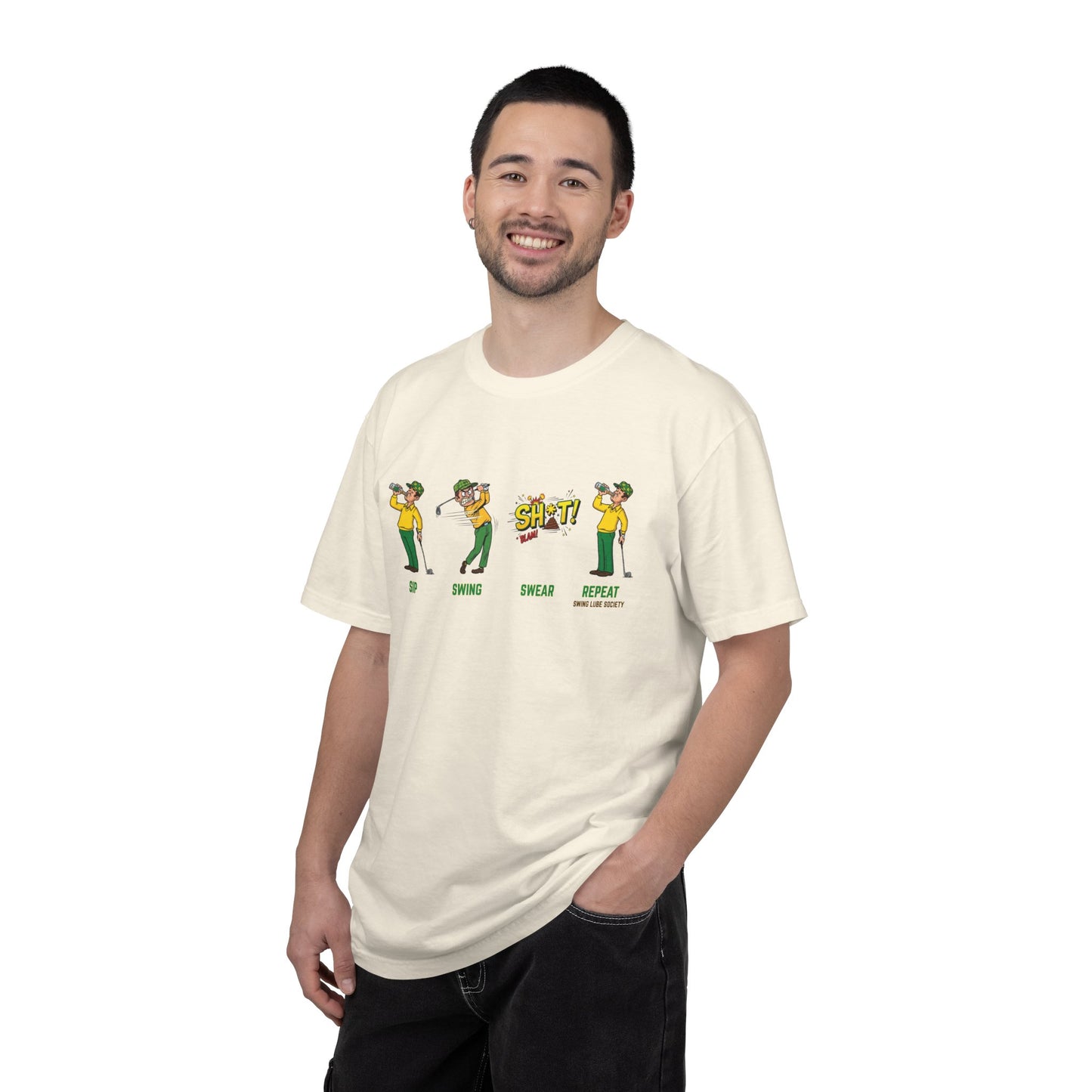 "Sip, Swing, Swear, Repeat" Golf T‑Shirt - Swing Lube Society Signature Apparel