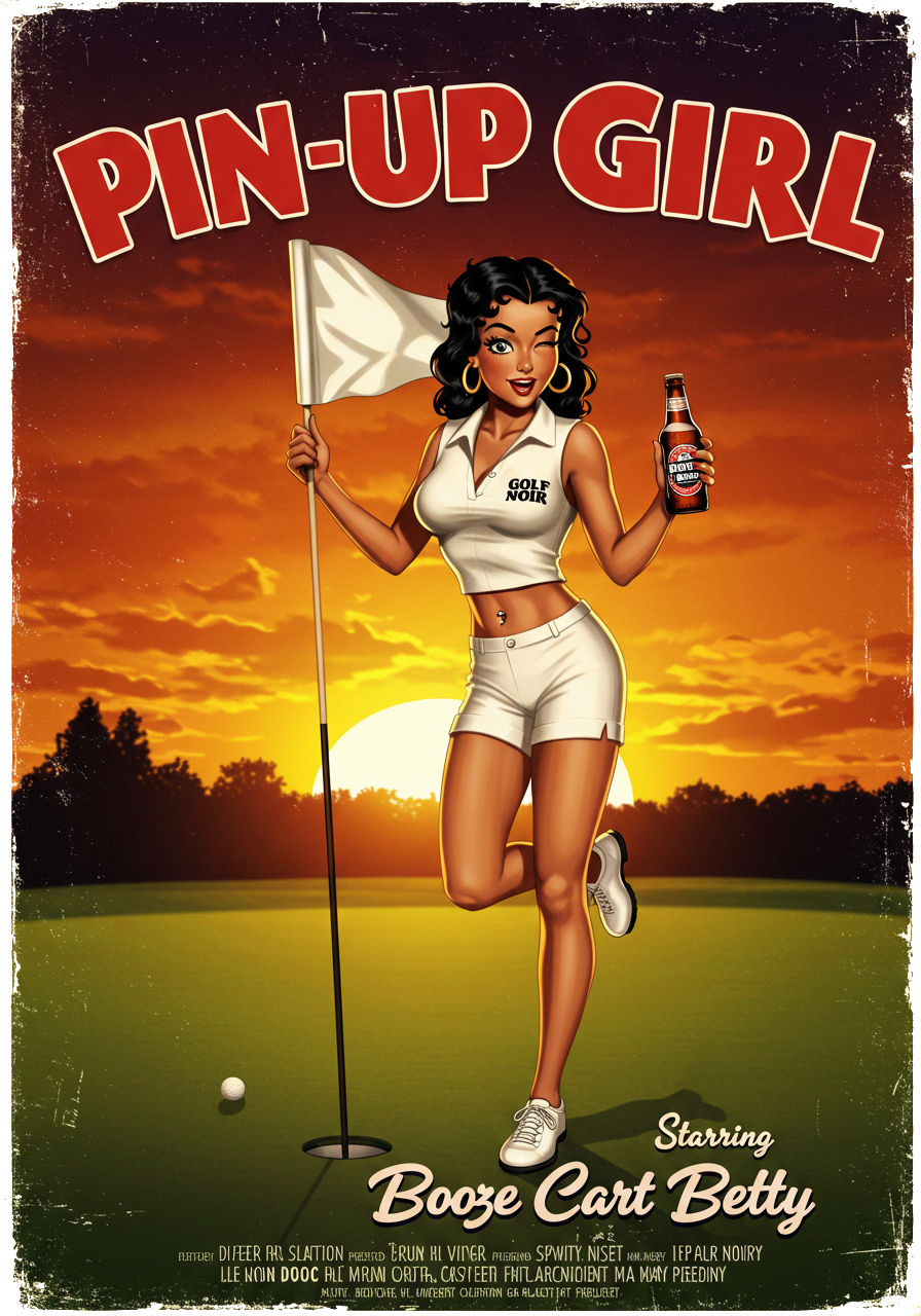 PIN-UP GIRL T-Shirt - Starring BOOZE CART BETTY - Golf Noir Signature Apparel