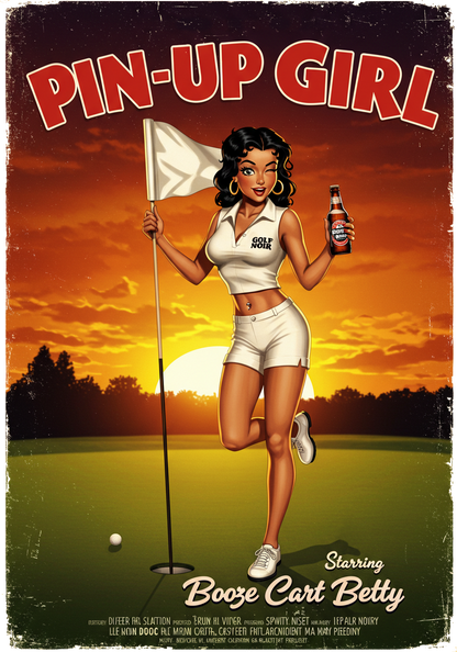 PIN-UP GIRL T-Shirt - Starring BOOZE CART BETTY - Golf Noir Signature Apparel