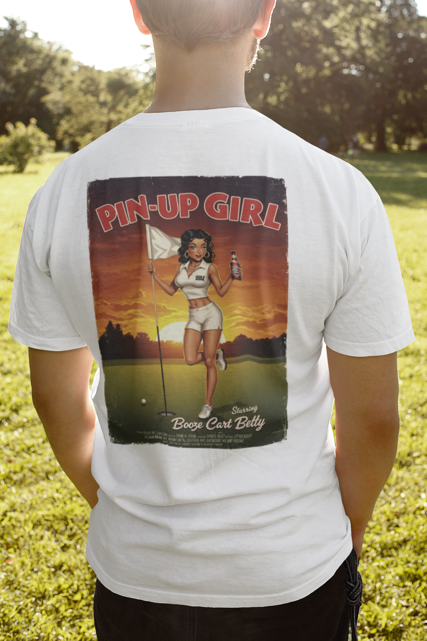 PIN-UP GIRL T-Shirt - Starring BOOZE CART BETTY - Golf Noir Signature Apparel