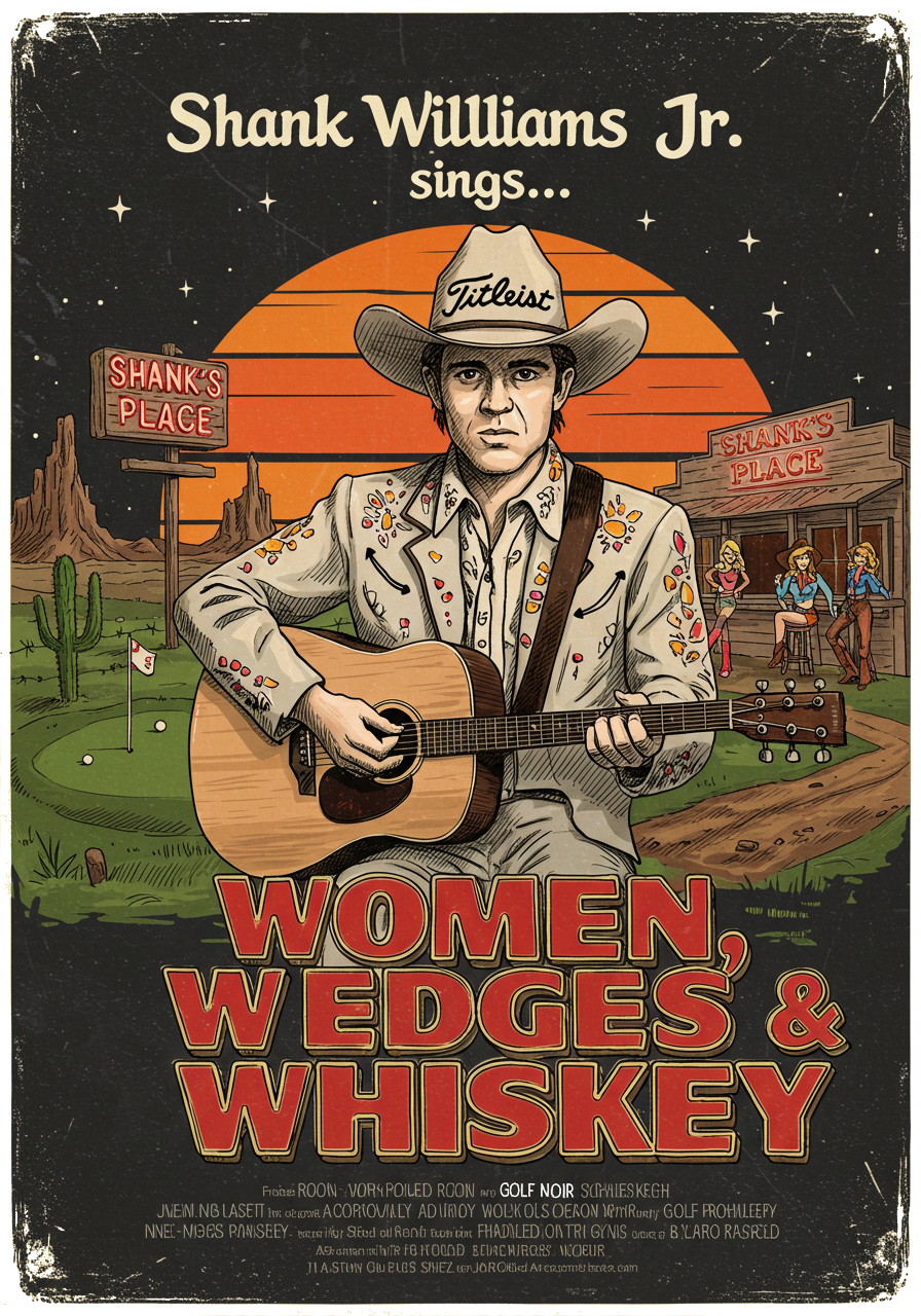 WOMEN, WEDGES, & WHISKEY T-Shirt - Starring SHANK WILLIAMS JR.- Golf Noir Signature Apparel