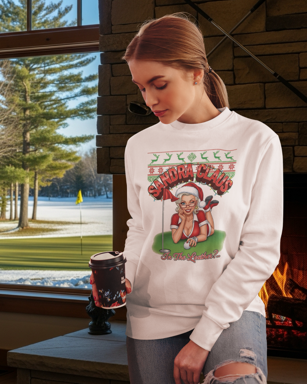 SANDRA CLAUS Ugly Christmas Sweatshirts - In The Leather?..