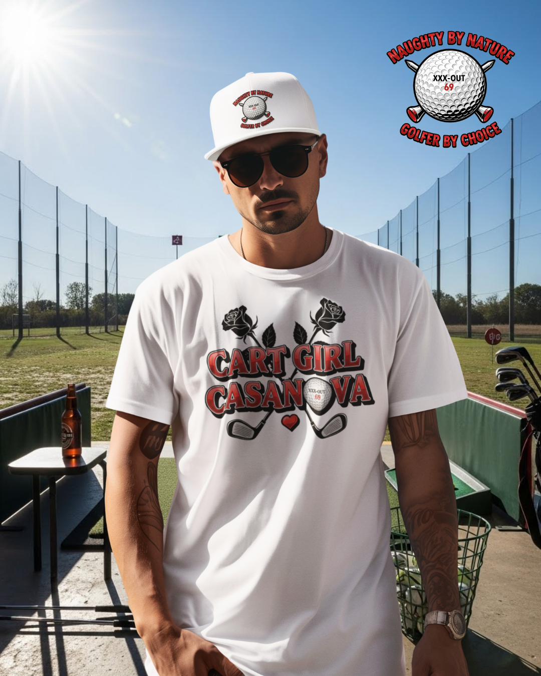 Cart Girl Casanova Golf T-Shirt — XXX-OUT Design Signature Apparel