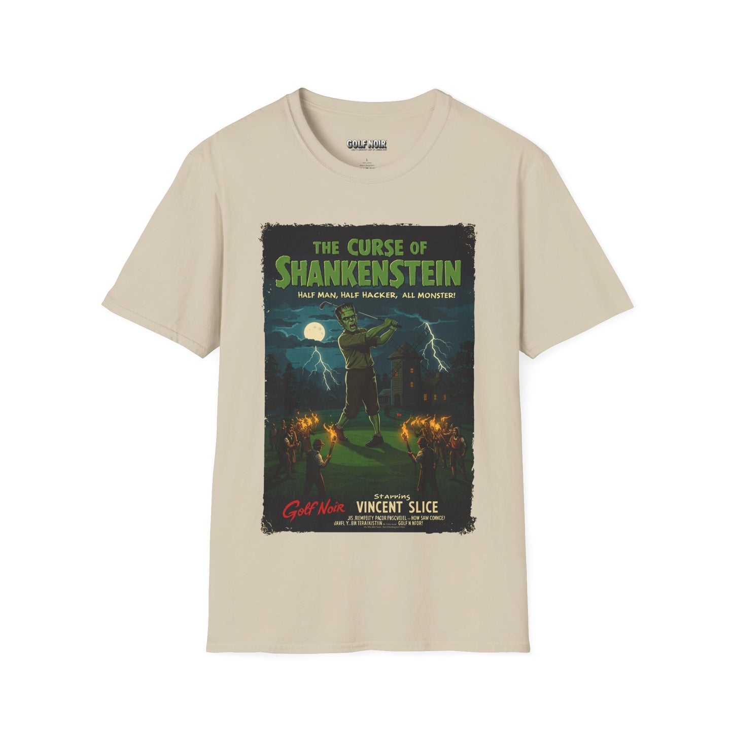 THE CURSE OF SHANKENSTEIN T-Shirt - Starring VINCENT SLICE - Golf Noir Signature Apparel