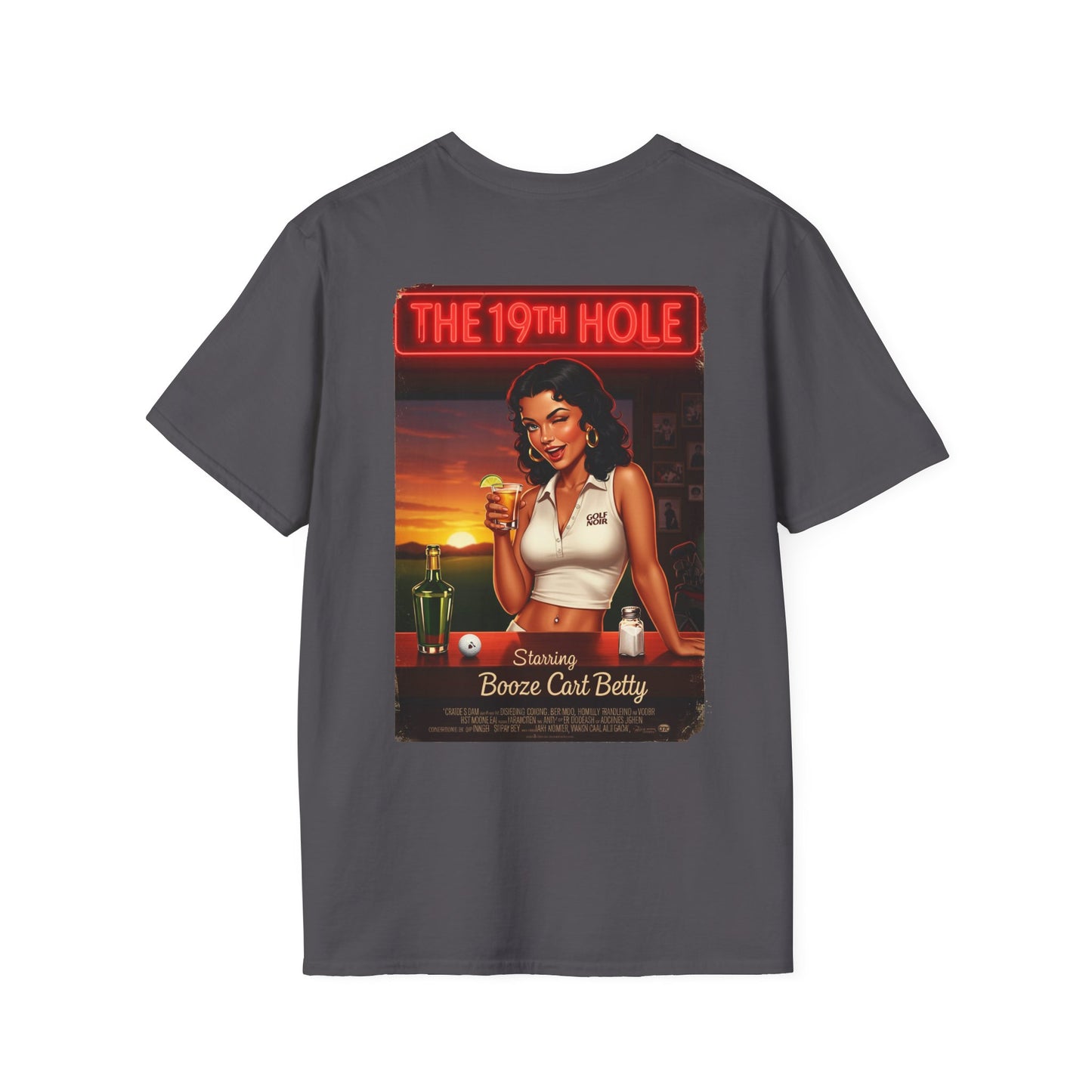 THE 19TH HOLE T-Shirt - Starring BOOZE CART BETTY - Golf Noir Signature Apparel