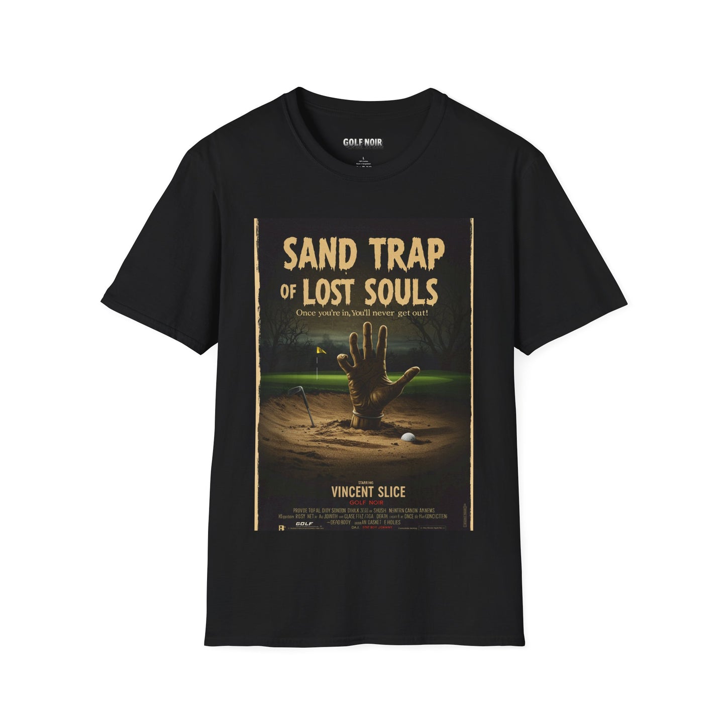 SAND TRAP OF LOST SOULS T-Shirt - Starring VINCENT SLICE - Golf Noir Signature Apparel