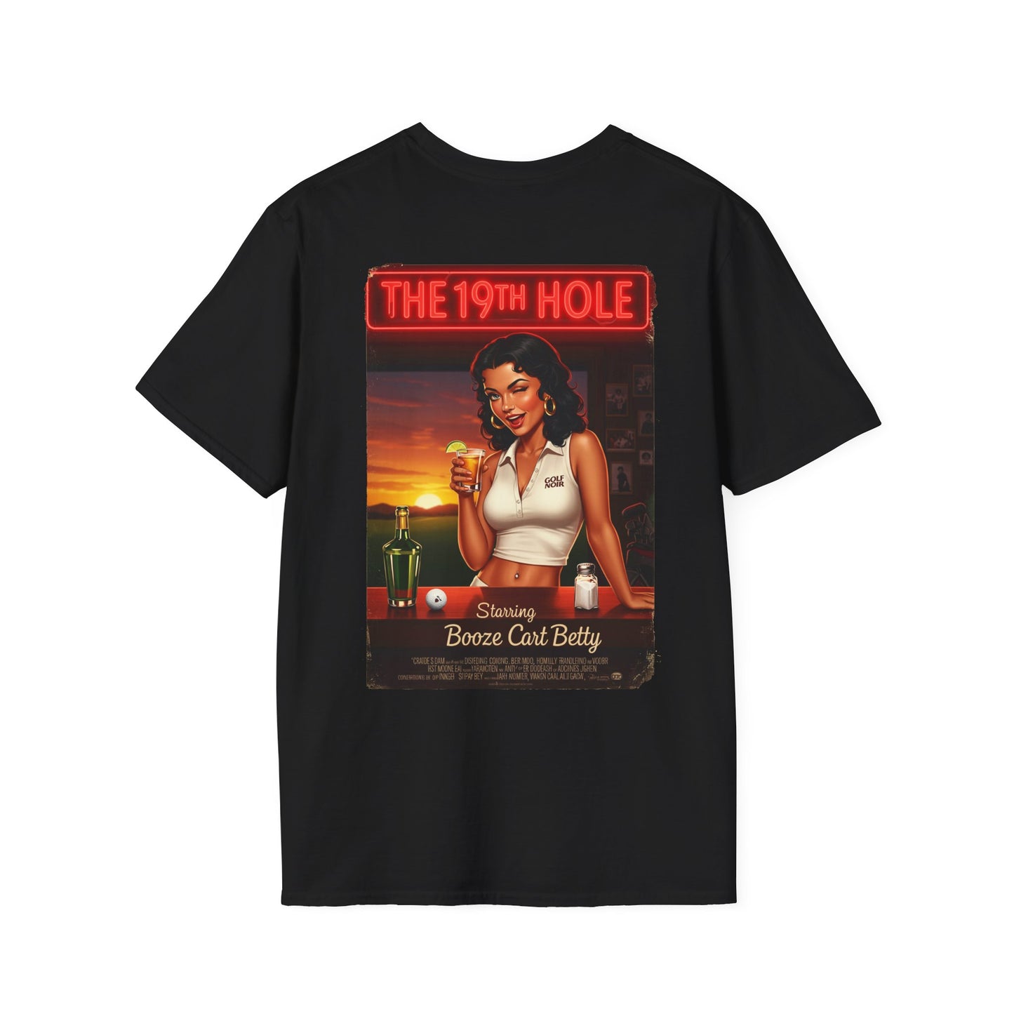 THE 19TH HOLE T-Shirt - Starring BOOZE CART BETTY - Golf Noir Signature Apparel